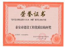 萬博·北京灣C區(qū)2#、3#樓評為2016年度泰安市優(yōu)質結構杯